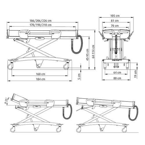 鋁合金電控升降調背沐浴床